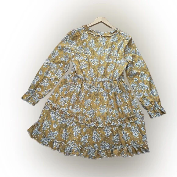 Jillumi Women’s Floral Print Long Sleeves Dress Color: Mustard & White Size:M - Picture 2 of 5